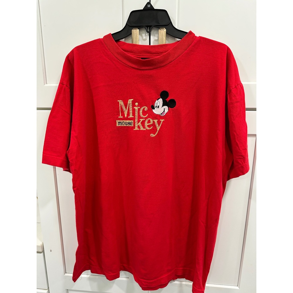 Vtg Mickey Unlimited T-Shirt‎ Embroidered Graphic Tee Disney Red XL